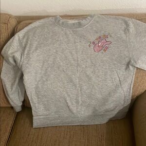 Gray Sweatshirt with Pink Graphic